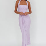 Luli Waist Sash Halter Maxi Dress Lace Lilac