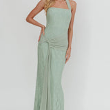Luli Waist Sash Halter Maxi Dress Lace Sage