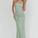 Luli Waist Sash Halter Maxi Dress Lace Sage