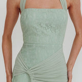Luli Waist Sash Halter Maxi Dress Lace Sage