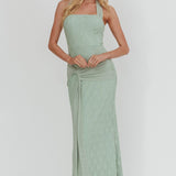Luli Waist Sash Halter Maxi Dress Lace Sage
