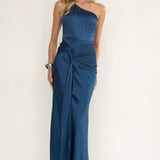 Luli One-Shoulder Waist Sash Maxi Dress Navy
