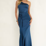 Luli One-Shoulder Waist Sash Maxi Dress Navy