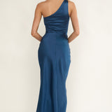 Luli One-Shoulder Waist Sash Maxi Dress Navy