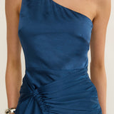 Luli One-Shoulder Waist Sash Maxi Dress Navy