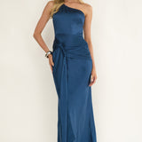 Luli One-Shoulder Waist Sash Maxi Dress Navy