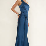Luli One-Shoulder Waist Sash Maxi Dress Navy