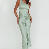 Luli One-Shoulder Waist Sash Maxi Dress Sage