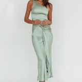 Luli One-Shoulder Waist Sash Maxi Dress Sage