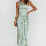 Luli One-Shoulder Waist Sash Maxi Dress Sage