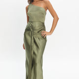 Luli One-Shoulder Waist Sash Maxi Dress Olive