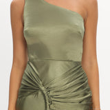 Luli One-Shoulder Waist Sash Maxi Dress Olive