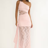 Luli Waist Sash Halter Maxi Dress Lace Pink