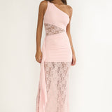 Luli Waist Sash Halter Maxi Dress Lace Pink