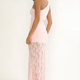Luli Waist Sash Halter Maxi Dress Lace Pink