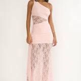 Luli Waist Sash Halter Maxi Dress Lace Pink
