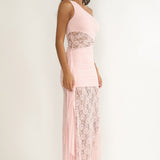 Luli Waist Sash Halter Maxi Dress Lace Pink