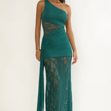 Luli Waist Sash Halter Maxi Dress Lace Teal