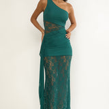 Luli Waist Sash Halter Maxi Dress Lace Teal