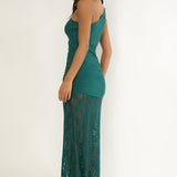 Luli Waist Sash Halter Maxi Dress Lace Teal