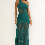 Luli Waist Sash Halter Maxi Dress Lace Teal