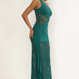 Luli Waist Sash Halter Maxi Dress Lace Teal