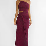 Luli One-Shoulder Cut-Out Maxi Dress Textured Plum