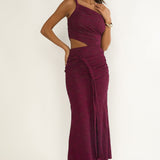 Luli One-Shoulder Cut-Out Maxi Dress Textured Plum