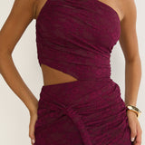 Luli One-Shoulder Cut-Out Maxi Dress Textured Plum