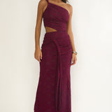 Luli One-Shoulder Cut-Out Maxi Dress Textured Plum