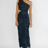 Luli One-Shoulder Cut-Out Maxi Dress Textured Navy