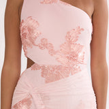 Luli One-Shoulder Cut-Out Maxi Dress Textured Blush