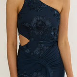 Luli One-Shoulder Cut-Out Maxi Dress Textured Navy