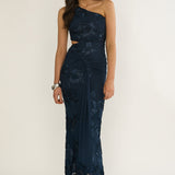 Luli One-Shoulder Cut-Out Maxi Dress Textured Navy