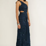 Luli One-Shoulder Cut-Out Maxi Dress Textured Navy