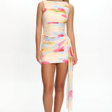 Luli Boat Neck Sash Mini Dress Floral
