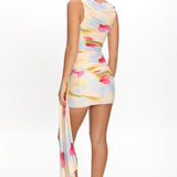 Luli Boat Neck Sash Mini Dress Floral