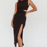 Emille Cut-Out Split Midi Dress Black