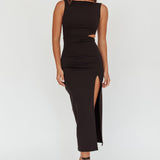 Emille Cut-Out Split Midi Dress Black