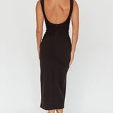 Emille Cut-Out Split Midi Dress Black