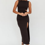 Emille Cut-Out Split Midi Dress Black