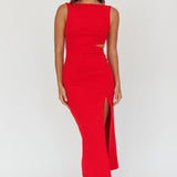 Emille Cut-Out Split Midi Dress Red