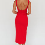 Emille Cut-Out Split Midi Dress Red