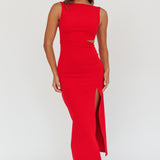 Emille Cut-Out Split Midi Dress Red
