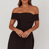Midnight Moment Off-Shoulder Crossover Mini Dress Black