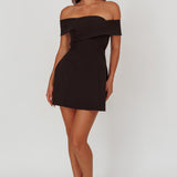 Midnight Moment Off-Shoulder Crossover Mini Dress Black