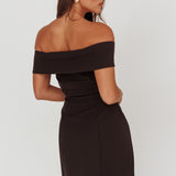 Midnight Moment Off-Shoulder Crossover Mini Dress Black