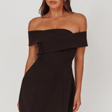 Midnight Moment Off-Shoulder Crossover Mini Dress Black