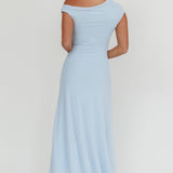 Azure Sun Asymmetric Neckline Split Maxi Dress Blue