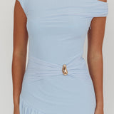 Azure Sun Asymmetric Neckline Split Maxi Dress Blue